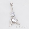 ANGEL WINGS HEART CZ DANGLE BELLY BUTTON NAVEL RING 316L SURGICAL STEEL